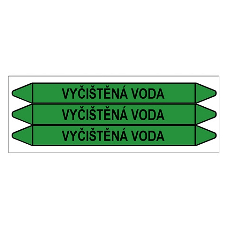 Značení potrubí, vyčištěná voda,3 ks, 355 × 37 mm